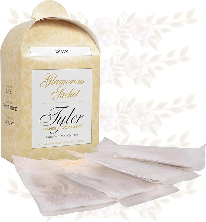 Tyler Candle Diva Dryer Sachets, 8 Glamorous Reusable Dryer Sachets, 2 Pack (4 per Pack) Bundle with Lumintrail Stain Remover Pen, Home Laundry Softener Sheets, Scent for Clean Fabric Detergent Beads