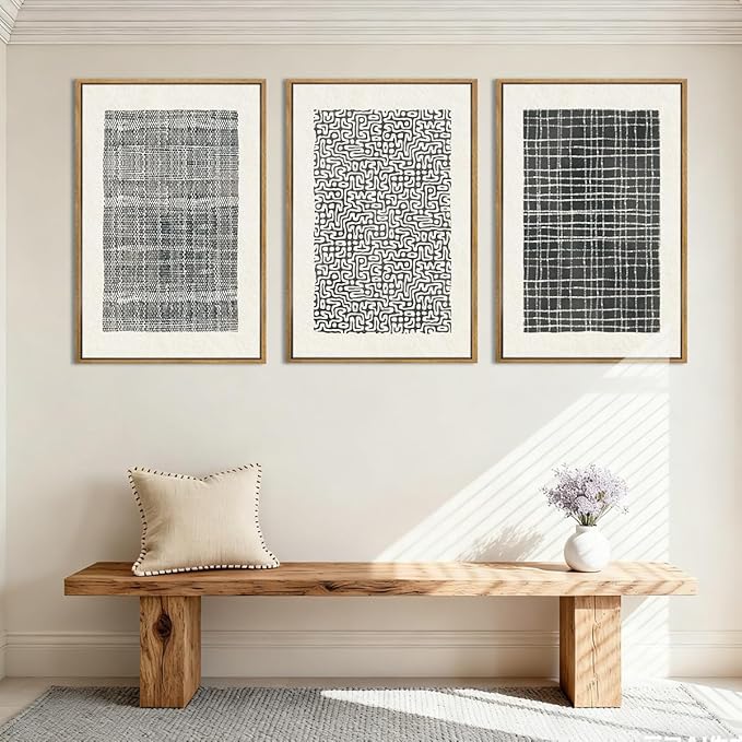 BINCUE Abstract Line Wall Art Set of 3 Modern Neutral Black Wall Decor Geometric Minimalist Artwork Framed Black Wall Pictures Abstract Black Wall Art Neutral Minimalist Artprints for Living Room Bedroom Office Bathroom 24"x36" Gift