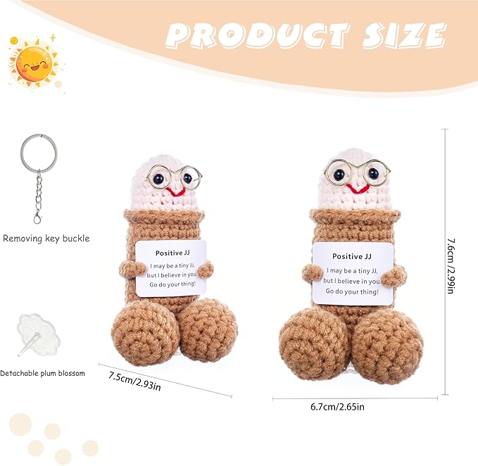 Positive Crochet Emotional Support Pickle Plushies Weird Stuffed Animal Funny Things Gag Gifts for Men Friends, Boyfriends, Husband Adult (Brown JJ-1pcs)