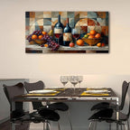 AIYISU Abstract Kitchen Wall Art Geometric Wall Decor Red Wine Glass Fruits Canvas Prints Pictures Rustic Farmhouse Still Life Painting Wine Bar Art for Dining Room Restaurant Home Decorations 24x48