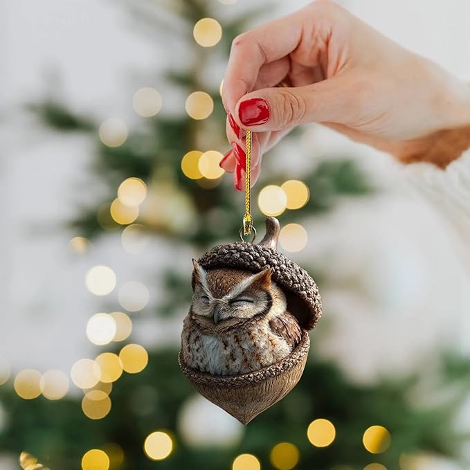5PCS Forests Animal Acorn Ornaments, Forests Christmas Ornaments, 2026 New Pine Cone Animal Decoration, 2D Acrylic Animal Christmas Tree Pendant for Home Decor