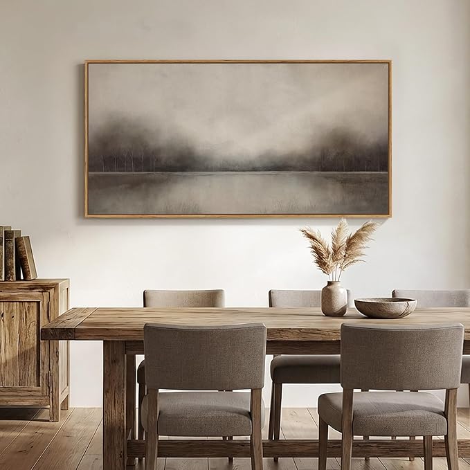 Large Framed Rustic Canvas Wall Art for Living Room, Neutral Abstract Nature Modern Prints Paintings Artwork for Walls, Horizontal Lake Landscape Pictures Wall Decor for Bedroom and Office, 30x60 In