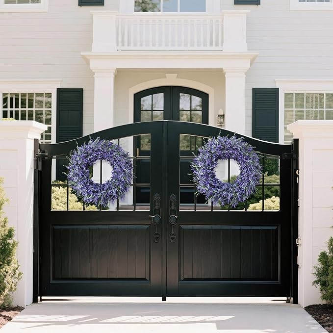 32" Lavender & Eucalyptus Wreath for Front Door, Porch, Window - Large Artificial Greenery Outdoor Wreath for Home, Farmhouse Decor - Spring, Summer, Fall, All Seasons (Purple)