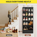 15 Pockets Over the Door Shoe Organizer, Shoe Rack for Closet Door with Large Breathable Pockets, Hanging Shoes Rack for Boots Size, Behind the Door Organizer Shoe Holder for Flexible Storage, Black