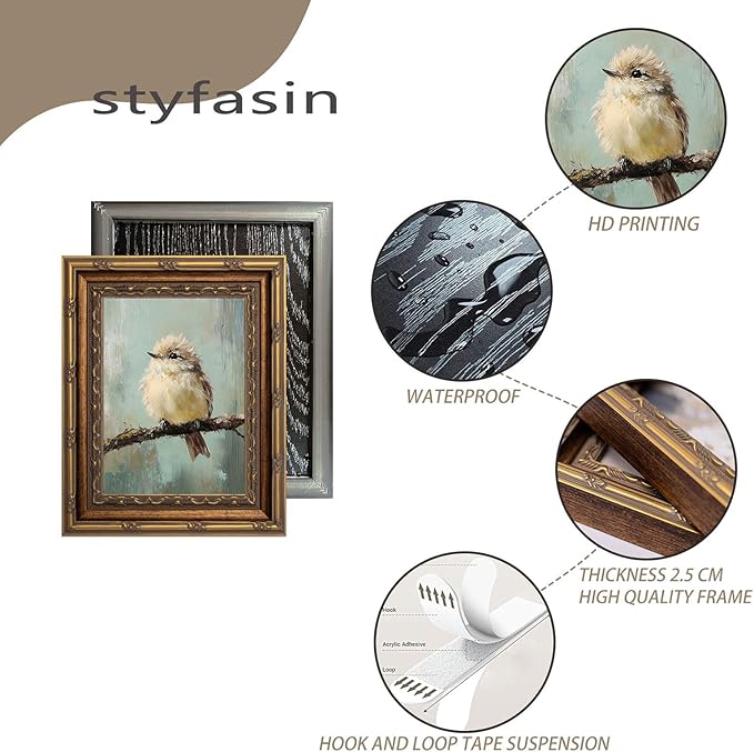 Large Gold Framed Bird Canvas Wall Art Vintage Bird Beige Sparrow painting Decor Pictures Sparrow on Branch Bedroom Living Posters Prints for Corridor Classroom Bedroom Kitchen Room Decoration