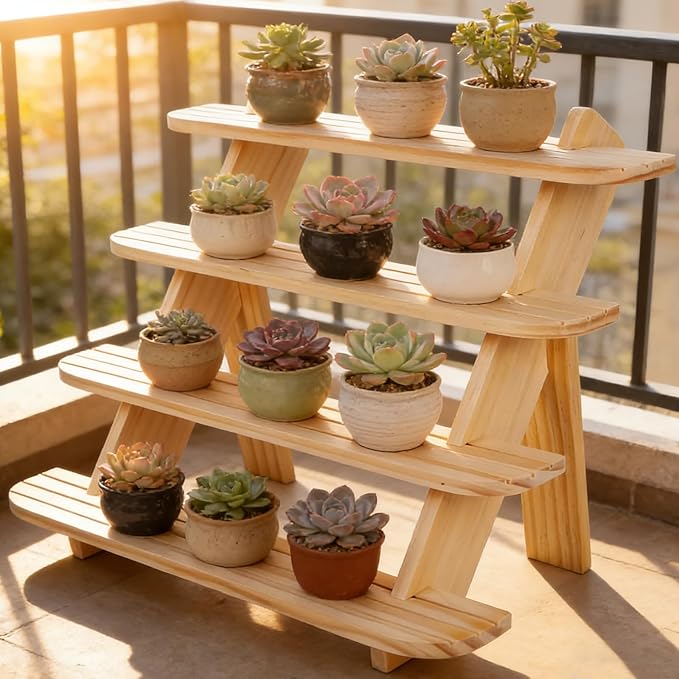 Wooden Cupcake Display Stand, Wood Rustic Risers 4 Tiers for Display Ideal Craft Funko Pop Shelves, Table Display Stand for Vendors, Earring & Ring Holder Stands, Outdoor Plant Stand Indoor-Natural