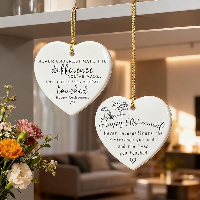 Happy Retirement Gifts | Retirement Gifts for Women, Men, Coworker, Boss, Employee, Teacher, Nurse | Thank You Gift, Appreciation Gift for Women Men | Ceramic Heart Christmas Ornament