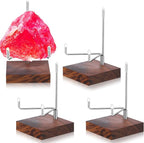 Wenqik 4 Pcs Crystal Display Stand Rock Display Stand Adjustable Metal Arms with Wooden Base Geodes Rock Agate Mineral Easel Holder for Collectibles(3.15 x 3.15 x 4.65 Inch,Silver)