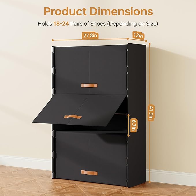 6-Tier Shoe Storage Cabinet with Hard Flip Doors, Fabric Cover, Holds 18–24 Pairs, Enclosed Dustproof Shoe Rack Organizer for Entryway, Closet & Bedroom, Shoe Shelf, Black, 27.8" x 12.0" x 41.9"