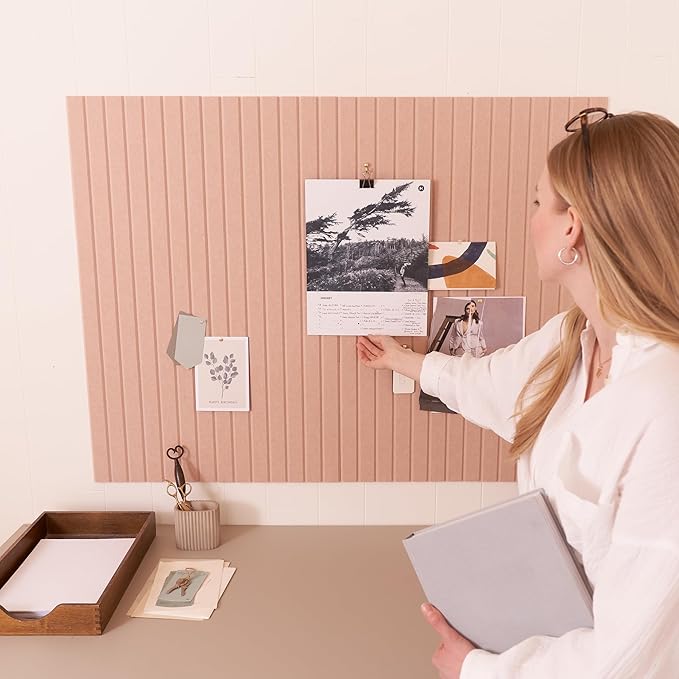 Large Felt Bulletin Board - Stylish Perfectly Sized 35" x 47" Cork Board Alternative for Office & Wall Decor – 12 Customizable Adhesive Tiles w/Golden Pins are Perfect to Display Your Photos