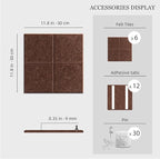 Large Felt Cork Board Alternative - 36" x 24" Bulletin Board with 30 Pushpins, 6 Pack Adhesive Cork Board, Sound Absorbing Fabric Wall Tiles, for Office Home Music Class, Red Brown