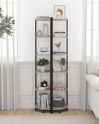 Hzuaneri Corner Shelf Stand, Corner Bookshelf, Storage Standing Shelf Unit with Metal Frame, Plant Stand, Bookcase for Living Room, Home Office, Bedroom, 6-Tier Greige CS06005B