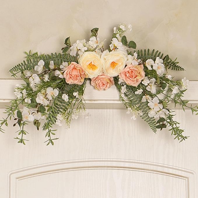 Faux Various Flowers Swag, Realistic Artificial Peony Floral Swag Hanging Arrangement for Home, Wedding, Party, Indoor Outdoor Arch Decor