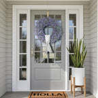 26" Artificial Lavender & Eucalyptus Wreath with Sash for Front Door, Porch, Window - Large Greenery Outdoor Wreath for Home, Farmhouse Decor - Spring, Summer, All Seasons (Purple)
