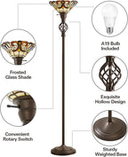 GyroVu Tiffany Floor Lamp Torchiere Floor Lamp with Stained Glass 71 Inch Tall Floor Lamp Standing Reading Light Floor Lamp for Living Room Corner Bedroom Home Office, Bulbs Included