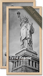 Natural Solid Wood 7x14 Picture Frame, Display 7 x 14 Inch Picture Poster Photo, Vertical & Horizontal Wall Hanging - 2 Pack/Natural/7"x14"