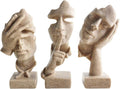 aboxoo Large Size 3 Pcs Thinker Statue, Silence is Gold, See No Evil Hear No Evil Speak No Evil Statues, Modern Resin Sculptures Decor for Living Room, Home, Office Study (Sandy)