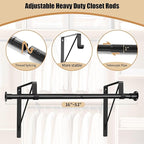 Closet Rod, 16 to 51 Inch Closet Rods Heavy Duty Adjustable Wardrobe Poles for Hanging Clothes and Heavy Duty Bracket Closet Pole Support (The Shelf NOT Included)(Black)
