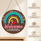 Classroom Teacher Door Sign Classroom Signs 12x12in Welcome Classroom Door Sign Teacher Wreath for Classroom Rainbow Hanging Plaque You are Amazing Welcome Poster for School Classroom Bulletin Board