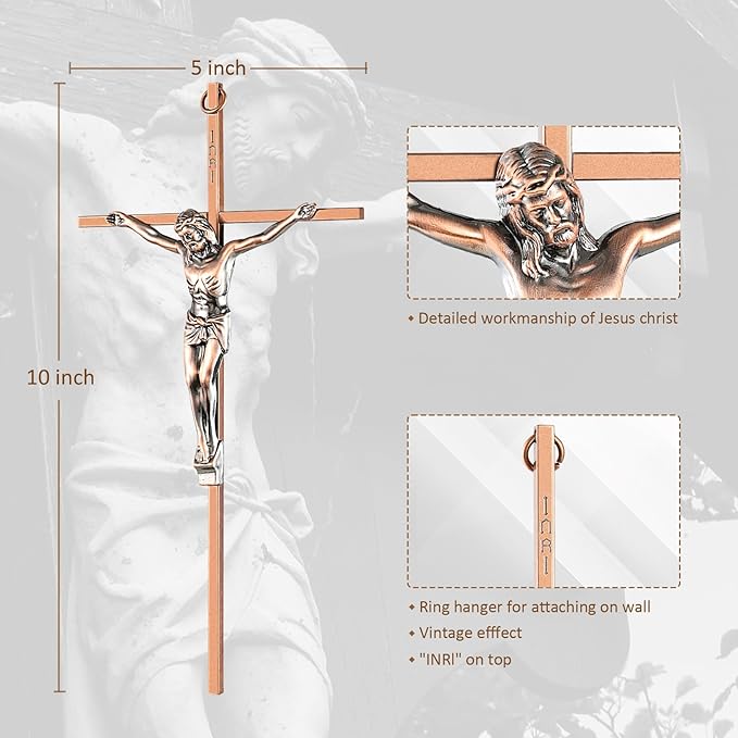 ACHIBANG 2 Pack Crucifix Wall Cross – Gold & Copper Catholic Jesus Crosses for Wall, 10" Metal Crucifix Decor for Blessing & Protection