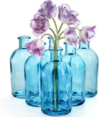 YOUEON 16 Pcs Blue Glass Bud Vases, 8 Oz Living Bud Vases, Small Vases for Flowers, Decorative Glass Bottles, Vintage Flower Vases for Table Centerpiece, Wedding Reception, Home Decor, Office