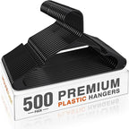 HOUSE DAY 500 Pack Plastic Clothes Hangers, Commercial Bulk Shipment for Business, Sturdy Durable Notched Hangers Ideal for Retail Dry Cleaners Warehouses, Save Cost & Warehouse Space - Black