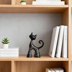 Octdays Modern Cat Statue Decor, Matte Black Abstract Cat Figurine with Hand-Painted Lines, Unique Resin Sculpture for Living Room, Bookshelf, Office, Minimalist Home Decor Gift for Cat Lovers