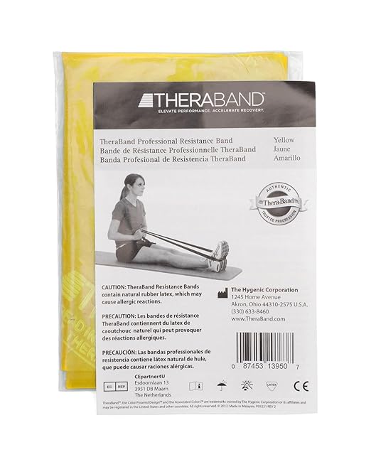 THERABAND Professional Latex Resistance Bands, Individual 6 Ft Elastic Band for Upper & Lower Body Exercise, Physical Therapy, Pilates, At-Home Workouts, 6 Foot Band, Yellow, Thin, Level 2
