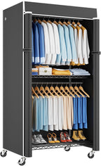 P8C Heavy Duty Clothes Rack（With Extended Width Design） Rolling Clothing Racks for Hanging Clothes with Lockable Wheels，31.5" W x 15.8" D x 80.5" H，Max Load 600LBS，Black Rack with Black Cover