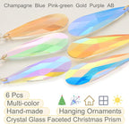 Crystal Glass Christmas Ornaments, 6Pcs Teardrop Prism Hanging Crystals for Christmas Tree,Centerpieces,Wedding,Party Decor (Multicolor)
