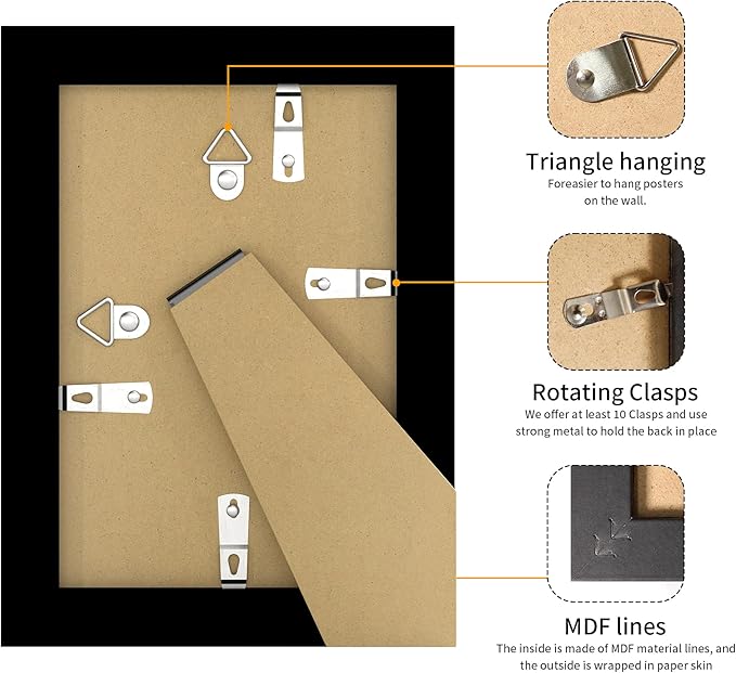 4x6 Picture Frame 3 Pack - Black Poster Frame Display Pictures 3.5x5 with Mat or 4 x 6 Without Mat for Wall Hanging Horizontal and Vertical