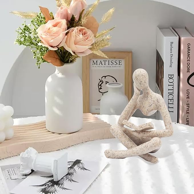 Jinkoozz Reading Women Statue, Thinker Sculptures, Abstract Art Ornament, Modern Aesthetic Figurine Decoration, Suitable for Home Living Room Bedroom Office Shelf Table Desk Bookshelf Decor