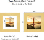 4x4 Picture Frame 3 Pack - Gold Poster Frame Display Pictures 3x3 with Mat or 4 x 4 Without Mat for Wall Hanging Horizontal and Vertical