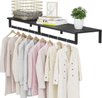 Wall Mounted Clothes Rack with Top Shelf, 46.5'' Industrial Clothing Rack Heavy Duty, Metal Shelf with Hanging Rod, Garment Rack Laundry Room Shelves, Space Saving