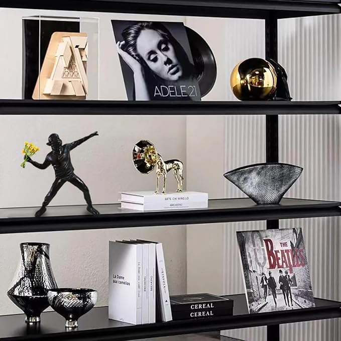 Banksy Street Graffiti Art Statue,Throwing Flower Boy Figurine,Resin Statue Ornaments,Living Room Dining Desk Decorations,Bookshelf Decorative Objects,Modern Home Decor(8.6"/Black)