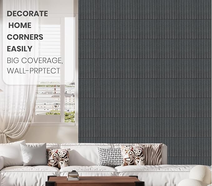 Large Cork Board Alternative 48” X 36” Felt Bulletin Board Tiles, with 30 Pushpins, 60 Adhesive Tabs,12-Pack Slat Wall Paneling, Cork Boards for Office Push Pin Board Felt Board - Dark Gray