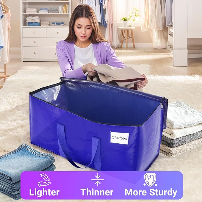 Moving Storage Bags, Moving Supplies Packing Boxes for Moving, Camping, College Dorm Room Essentials for Girls, Blue Tote Bags, Heavy-Duty Storage Bins With Lids And Zippers, 125L 4 Pack