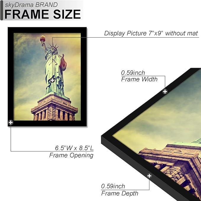 100% Solid Wood 7x9 Picture Frame Set of 3, Black Frame for 7 x 9 Inch Picture Poster Photo, Light Weight 7 by 9 HQ Matte Black Frame for Wall - 3 Pack/Black/7"x9"
