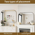 Black Wall Mounted Bathroom Mirror - 36 x 24 Inch Round Cruved Top Right Angle Bottom Wall Mirror, Aluminum Metal Framed, Decor for Living Room, Bedroom, Fireplace, Mantle, Entryway