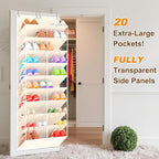 20-30 Pairs Over the Door Shoe Organizer, Clear Pockets Hanging Shoe Storage for Closet, 10-Tier Door Shoes Rack, Handing Shoes Holder Fit All the Family's Sneakers, Boots, Heels, Beige