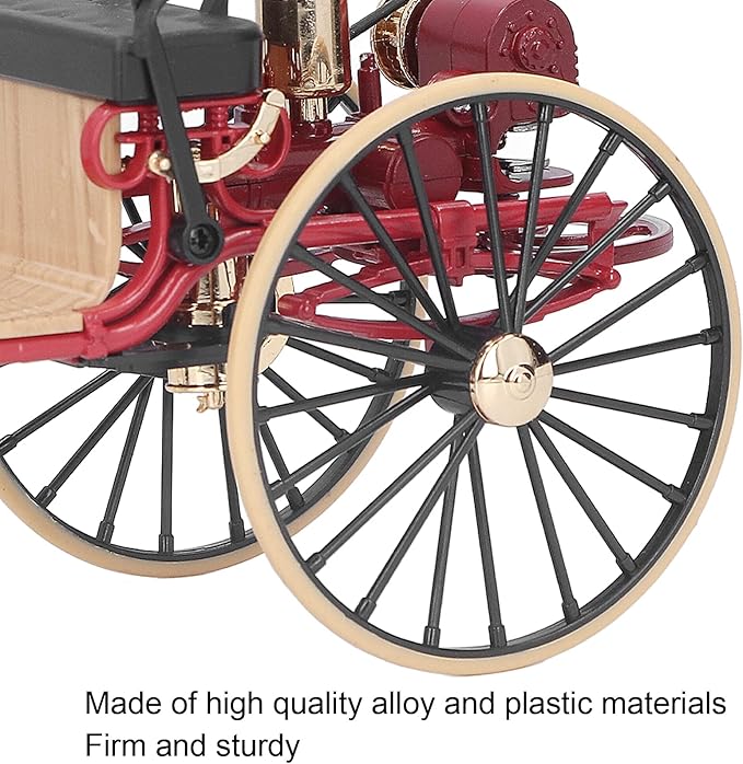 Fdit Retro Alloy Tricycle Ornament High Simulation Classic Car Model 1:12 Scale Decoration for Home, Ideal Model Collectors, Suitable for Wine Cabinet Entrance Decor, Durable and Sturdy Design (Red)