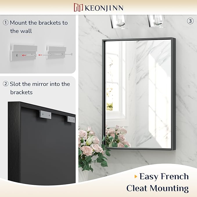 Keonjinn Black Mirror for Bathroom 60 x 40 Inch, Rectangular Matte Black Large Wall Vanity Mirrors, Metal Framed Rectangle Farmhouse Mirror, Modern Square Corner Framed Mirrors(Horizontal/Vertical)