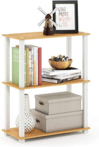 Furinno TURN-S-TUBE Storage Shelves, 3-Tier Book Shelf, Corner Shelf, Toolless Open Shelves, for Organization and Storage, Living Room, Garage, Home Office, Beech
