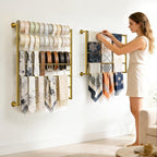 Wall Mounted Scarf Rack, Gold Silk Scarves Hijab Hanger Organizer Metal Racks Wrapping Tissue Paper Ribbon Holder Towels Storage Display for Flower Shop Retail Store (Gold, 7T-23.6×35.4IN)