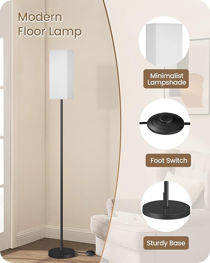 2Pack Floor Lamp, Pole Lamp with Foot Switch, Modern Standing Lampshade, Minimalist Freestanding Lamp (Bulb Not Included), for Living Room, Bedroom, Office, Black and White CW07LDP205