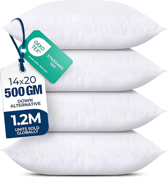 Utopia Bedding Throw Pillows (Set of 4, White) – 14 x 20 Inches Down Alternative Pillows for Bed, Sofa, and Couch - Fluffy Decorative Stuffer Pillow for Indoors & Outdoors