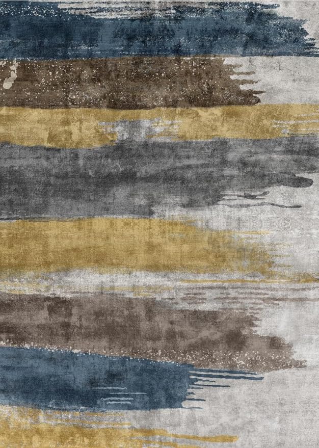 Ciicool Modern Abstract Rug for Living Room, 5'x7' Machine Washable Area Rug Non-Slip Rug, Low-Pile Contemporary Indoor Dining Floor Carpet for Bedroom Office Under Table Home Decor Yellow Blue Gray