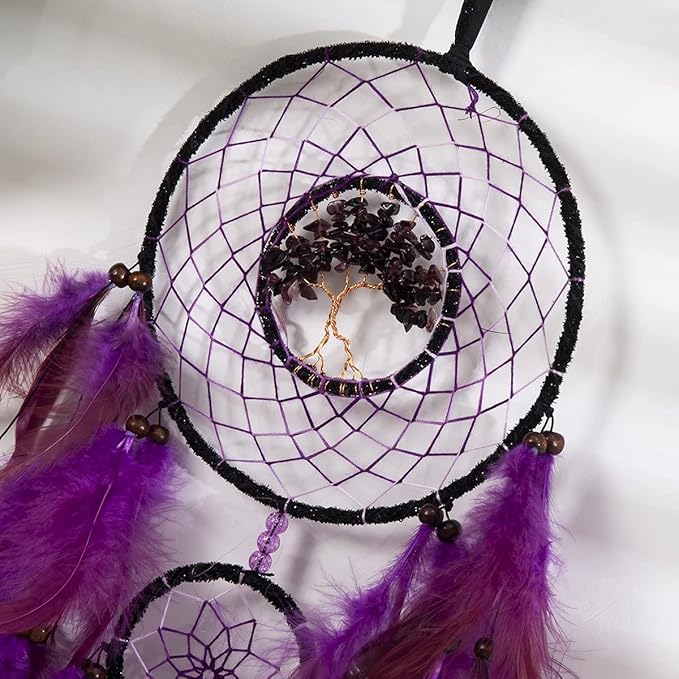 Dream Catcher, Handmade Dreamcatcher with Healing Crystal Stone, Tree of Life Dream Catchers Hanging Ornament for Home Bedroom Birthday Party, Perfect Craft Gift for Kids… (Purple)