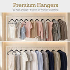 HOUSE DAY Black Velvet Hangers 60 Pack, Non Slip Clothes Felt Hanger Heavy Duty for Coat, Premium Slim Space Saving Suit Hangers for Closet Organizer, 360° Rotating Silver Hook