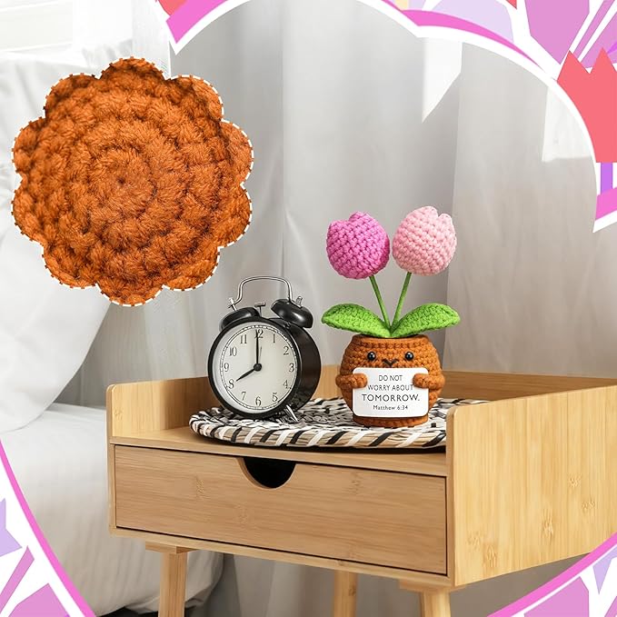 Wavwavw 6 Pcs Christian Gift for Women Inspirational Religious Gifts Positive Faith Scripture Crochet Handmade Bible Verse Crochet Doll with Prayer Card for Vbs Church(Tulip)